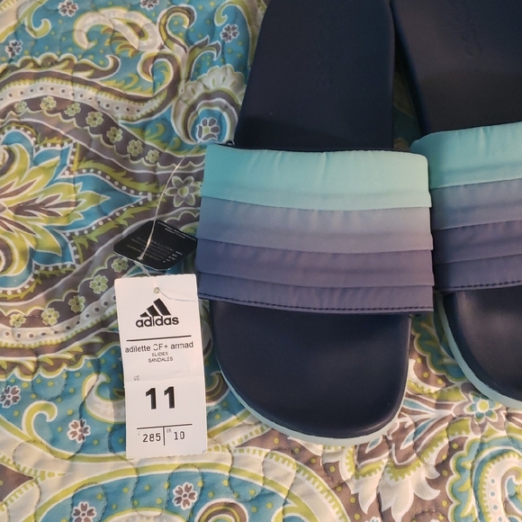 Adidas Blue and Purple Slide Sandals - Picture 1 of 3